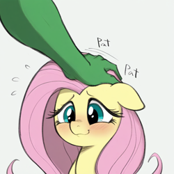 Size: 1024x1024 | Tagged: safe, imported from derpibooru, fluttershy, oc, oc:anon, human, pegasus, pony, ai content, ai generated, blushing, bust, cute, female, female focus, floppy ears, generator:novelai, generator:stable diffusion, grin, hand, head pat, male, nervous, nervous grin, offscreen character, offscreen human, offscreen male, pat, petting, prompter:hazy skies, shyabetes, simple background, smiling, solo focus, sweat, text, white background