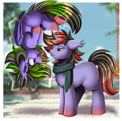 Size: 2407x2387 | Tagged: safe, artist:pridark, imported from derpibooru, oc, oc only, pegasus, pony, unicorn, :p, duo, horn, pegasus oc, siblings, tongue out, unicorn oc, upside down, wings