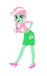 Size: 406x654 | Tagged: safe, artist:leahrow, artist:selenaede, imported from derpibooru, human, equestria girls, base used, clothes, cutie mark, cutie mark on clothes, equestria girls style, equestria girls-ified, freckles, green skin, hand on hip, high heels, looking at you, minty (g4), open mouth, open smile, pink eyes, pink hair, recolor, shoes, simple background, smiling, solo, white background