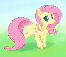Size: 1517x1318 | Tagged: safe, artist:colossalstinker, imported from derpibooru, fluttershy, pegasus, pony, butt, cute, dock, female, flutterbutt, grass, looking back, mare, shyabetes, solo, tail, tail aside, walking