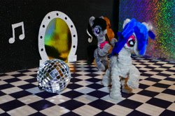 Size: 4119x2746 | Tagged: safe, alternate version, artist:malte279, imported from derpibooru, part of a set, dj pon-3, octavia melody, vinyl scratch, cello, chase, chenille, chenille stems, chenille wire, craft, disco ball, duo, duo female, female, musical instrument, pipe cleaner sculpture, pipe cleaners