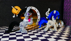 Size: 5422x3124 | Tagged: safe, alternate version, artist:malte279, imported from derpibooru, part of a set, dj pon-3, octavia melody, vinyl scratch, cello, chase, chenille, chenille stems, chenille wire, craft, disco ball, duo, duo female, female, musical instrument, pipe cleaner sculpture, pipe cleaners
