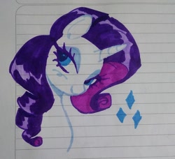 Size: 1440x1313 | Tagged: safe, artist:dulcesilly, imported from derpibooru, rarity, pony, unicorn, bust, female, horn, lidded eyes, lined paper, mare, marker drawing, smiling, solo, traditional art