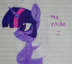 Size: 1440x1292 | Tagged: safe, artist:dulcesilly, imported from derpibooru, twilight sparkle, pony, unicorn, bust, female, horn, lined paper, mare, marker drawing, profile, smiling, solo, traditional art, unicorn twilight, wip