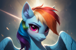 Size: 1920x1280 | Tagged: safe, imported from twibooru, rainbow dash, pegasus, pony, ai content, ai generated, female, image, png, prompter:cunningstuntda, solo, solo female, wings