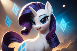 Size: 1920x1280 | Tagged: safe, imported from twibooru, rarity, pony, unicorn, ai content, ai generated, female, horn, image, png, prompter:cunningstuntda, solo, solo female