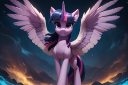 Size: 1920x1280 | Tagged: safe, imported from twibooru, twilight sparkle, alicorn, pony, ai content, ai generated, female, horn, image, png, prompter:cunningstuntda, solo, solo female, twilight sparkle (alicorn), wings