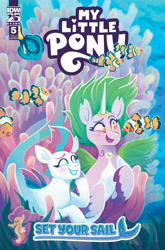 Size: 2063x3131 | Tagged: safe, artist:justasuta, idw, imported from derpibooru, zipp storm, fish, merpony, pegasus, pony, seahorse, seapony (g4), spoiler:comic, spoiler:g5, clownfish, comic cover, cover, cover art, duo, duo female, female, fish tail, g5, mare, my little pony: tell your tale, official, princess anemone, seaponified, seapony zipp storm, species swap, tail, underwater, water