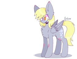 Size: 1024x789 | Tagged: safe, artist:gabbyowo, edit, editor:strifesnout, imported from twibooru, derpy hooves, pegasus, pony, chest fluff, cute, derpabetes, female, image, mare, png, simple background, smiling, solo, white background
