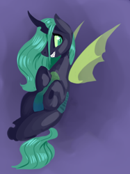 Size: 1280x1707 | Tagged: safe, artist:incendiarymoth, edit, editor:strifesnout, imported from twibooru, queen chrysalis, changeling, changeling queen, female, green changeling, image, png, sharp teeth, solo, teeth
