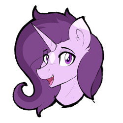 Size: 2048x2048 | Tagged: safe, artist:czu, edit, editor:strifesnout, imported from twibooru, oc, oc only, oc:czupone, pony, unicorn, bust, coat markings, ear fluff, face paint, facial markings, horn, image, looking at you, not rarity, open mouth, open smile, png, simple background, smiling, smiling at you, solo, star (coat marking), unicorn oc, white background