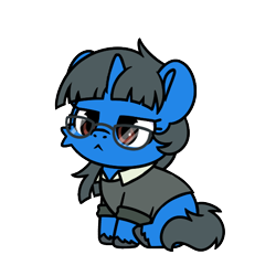 Size: 600x600 | Tagged: safe, artist:sugar morning, imported from derpibooru, oc, oc only, oc:mint petal, pony, unicorn, behaving like a cat, clothes, commission, cute, glasses, horn, simple background, sitting, solo, suit, transparent background, unshorn fetlocks, ych result