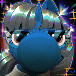 Size: 3000x3000 | Tagged: safe, artist:rrd-artist, imported from derpibooru, oc, oc only, oc:mint petal, pony, unicorn, close-up, clothes, commission, extreme close-up, eyelashes, glasses, horn, looking at you, snoot, sparkles, suit, ych result