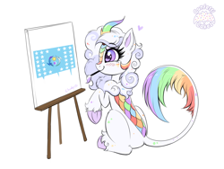 Size: 5319x4000 | Tagged: safe, artist:confetticakez, edit, editor:strifesnout, imported from twibooru, oc, oc only, oc:cloudy canvas, kirin, equestrian flag, image, kirin oc, mouth hold, paintbrush, png, rainbow colors, simple background, solo, underhoof, white background