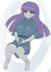 Size: 2067x2930 | Tagged: safe, artist:batipin, imported from derpibooru, maud pie, human, equestria girls, barefoot, big breasts, breasts, busty maud pie, feet, looking at you, missing accessory, missing shoes