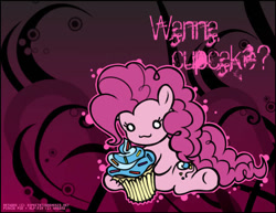 Size: 553x426 | Tagged: safe, artist:expectationemesis, imported from derpibooru, pinkie pie, earth pony, pony, chibi, cupcake, female, food, mare, signature, solo
