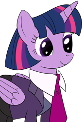Size: 2209x3188 | Tagged: safe, artist:frownfactory, imported from derpibooru, twilight sparkle, alicorn, clothes, necktie, simple background, smiling, solo, suit, transparent background, twilight sparkle (alicorn)