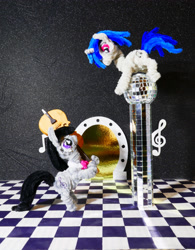 Size: 3421x4384 | Tagged: safe, alternate version, artist:malte279, imported from derpibooru, part of a set, dj pon-3, octavia melody, vinyl scratch, cello, chase, chenille, chenille stems, chenille wire, craft, disco ball, duo, duo female, female, musical instrument, pipe cleaner sculpture, pipe cleaners