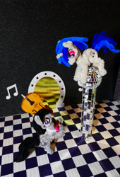 Size: 3386x4980 | Tagged: safe, alternate version, artist:malte279, imported from derpibooru, part of a set, dj pon-3, octavia melody, vinyl scratch, cello, chase, chenille, chenille stems, chenille wire, craft, disco ball, duo, duo female, female, musical instrument, pipe cleaner sculpture, pipe cleaners