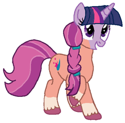 Size: 408x400 | Tagged: safe, artist:qjosh, imported from derpibooru, sunny starscout, twilight sparkle, pony, unicorn, braid, character to character, g5, horn, simple background, transformation, transformation sequence, unicorn twilight, white background