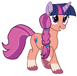 Size: 405x402 | Tagged: safe, artist:qjosh, imported from derpibooru, sunny starscout, twilight sparkle, pony, unicorn, braid, character to character, g5, horn, simple background, transformation, transformation sequence, unicorn twilight, white background