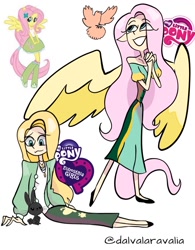 Size: 965x1240 | Tagged: safe, artist:aravaliadatlia, imported from derpibooru, fluttershy, bird, human, rabbit, equestria girls, alternate hairstyle, animal, cardigan, clothes, cute, dress, elf ears, female, flats, grin, humanized, jewelry, natural hair color, necklace, shoes, shyabetes, simple background, skirt, smiling, solo, thin, white background, winged humanization, wings