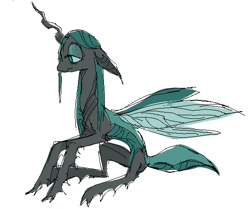 Size: 558x466 | Tagged: safe, artist:emptygoldstudio, imported from derpibooru, queen chrysalis, changeling, changeling queen, alternate design, alternate universe, female, frown, lidded eyes, simple background, white background