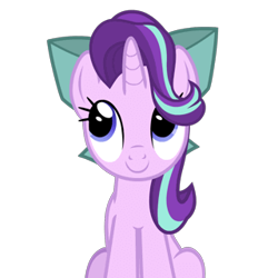 Size: 320x320 | Tagged: safe, artist:.derpy., imported from derpibooru, starlight glimmer, pony, unicorn, animated, animated png, blinking, bow, cute, female, glimmerbetes, hair bow, horn, looking up, loop, mare, perfect loop, show accurate, simple background, sitting, smiling, solo, transparent background, weapons-grade cute
