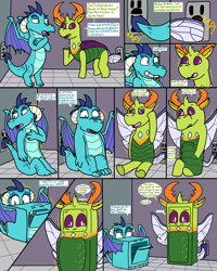 Size: 2400x3000 | Tagged: safe, artist:slywolf136, imported from derpibooru, princess ember, thorax, changeling, dragon, comic, commission, electricity, inanimate tf, oven, refrigerator, shocked, transformation
