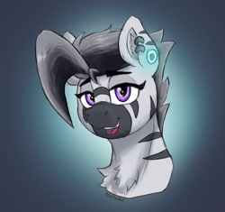 Size: 2473x2325 | Tagged: safe, artist:reddthebat, imported from derpibooru, oc, oc only, oc:zerø, zebra, bust, ear piercing, earring, jewelry, lidded eyes, looking at you, male, piercing, smiling, smiling at you, solo, stallion, zebra oc