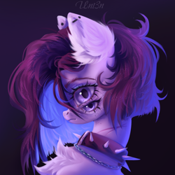 Size: 2000x2000 | Tagged: safe, artist:unt3n, imported from derpibooru, oc, pony, blue eyes, bust, chains, collar, ear piercing, earring, jewelry, piercing, portrait, solo