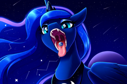 Size: 1344x896 | Tagged: safe, imported from derpibooru, princess luna, alicorn, pony, ai content, ai generated, bust, close-up, drool, drool string, esophagus, ethereal mane, female, generator:novelai, generator:stable diffusion, giantess, giga, imminent consumption, looking at you, macro, mawshot, mega giant, mega luna, open mouth, oral invitation, planet, planet vore, pony bigger than a planet, portrait, prompt in description, prompter:neutralfire, sharp teeth, slender, slimy, solo, starry mane, sternocleidomastoid, tangible heavenly object, taste buds, teeth, thin, throat, uvula, vore