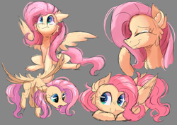 Size: 4092x2893 | Tagged: safe, artist:candy meow, imported from derpibooru, fluttershy, pegasus, pony, :o, ^^, cheek fluff, chest fluff, confused, doodle, ear fluff, eyes closed, female, floppy ears, flying, giggling, gray background, looking down, looking sideways, looking up, lying down, mare, open mouth, simple background, sitting, smiling, solo, spread wings, surprised, wings