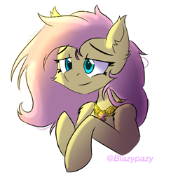 Size: 2250x2302 | Tagged: safe, artist:blazyplazy, imported from derpibooru, fluttershy, cheek fluff, ear fluff, element of kindness, messy mane, shading, simple background, solo, white background
