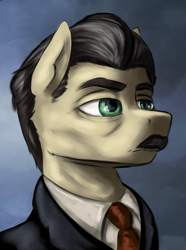 Size: 1560x2100 | Tagged: safe, artist:kelkessel, imported from derpibooru, oc, oc only, oc:westerly leeward, earth pony, pony, equestria at war mod, bust, clothes, facial hair, moustache, necktie, portrait, solo