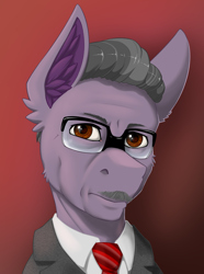 Size: 2000x2692 | Tagged: safe, artist:twotail813, imported from derpibooru, oc, oc only, oc:bray foam, pony, equestria at war mod, bust, clothes, ear fluff, facial hair, glasses, moustache, necktie, portrait, solo