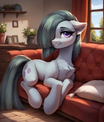 Size: 1097x1280 | Tagged: safe, imported from twibooru, marble pie, earth pony, pony, ai generated, female, image, looking at you, needs more jpeg, prompter:midnightdashie, smiling at you, solo