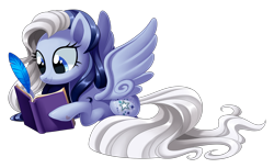 Size: 3000x1832 | Tagged: safe, artist:centchi, imported from derpibooru, silver glow, fanfic:silver glow's journal, book, fanfic art, female, g3, g3 to g4, generation leap, quill, simple background, solo, transparent background