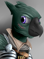 Size: 624x840 | Tagged: safe, artist:richmay, imported from derpibooru, oc, oc only, oc:leopold weinreich, griffon, equestria at war mod, armor, bust, griffon oc, portrait, scar, solo