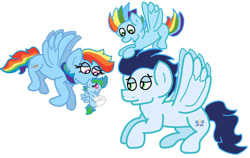Size: 749x474 | Tagged: safe, artist:snoopy7c7, imported from ponybooru, rainbow dash, soarin', oc, pegasus, pony, baby, baby pony, colt, female, filly, foal, male, mare, offspring, parent:rainbow dash, parent:soarin', parents:soarindash, shipping, soarindash, stallion, straight