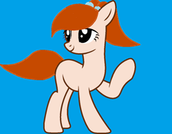 Size: 1033x803 | Tagged: safe, artist:disneyponyfan, artist:dreamybae, imported from derpibooru, earth pony, pony, adult blank flank, base used, blank flank, blue background, closed mouth, female, julia, mare, ponified, ponytails, raised arm, rule 85, simple background, smiling, solo, wordgirl