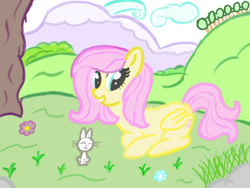 Size: 1200x900 | Tagged: safe, imported from derpibooru, fluttershy, pegasus, pony, angel, nature, summer