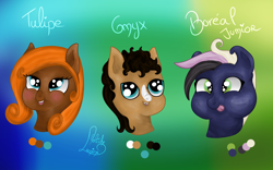 Size: 4000x2500 | Tagged: safe, artist:loopina, imported from derpibooru, oc, oc only, oc:boreal junior, oc:onyx, oc:tulipe, earth pony, pegasus, saddle arabian, baby, color palette, cute, female, foal, male, mare, siblings, simple background, stallion, twins