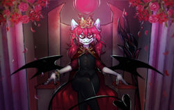 Size: 2787x1770 | Tagged: safe, artist:lonerdemiurge_nail, imported from derpibooru, oc, oc only, anthro, demon, demon pony, original species, anthro oc, bat wings, solo, wings