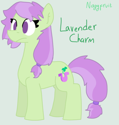 Size: 2760x2894 | Tagged: safe, artist:naggfruit, imported from derpibooru, oc, oc only, oc:lavender charm, female, offspring, parent:marble pie, parent:trouble shoes, parent:troubleshoes clyde, parents:marbleshoes, simple background, solo, two toned mane