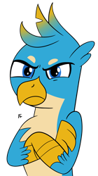 Size: 1754x3121 | Tagged: safe, artist:frownfactory, imported from derpibooru, gallus, griffon, crossed arms, gallus is not amused, male, solo, unamused