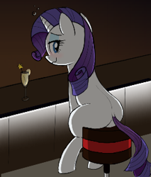 Size: 264x310 | Tagged: safe, artist:truthormare, rarity, pony, unicorn, bar, bar stool, blushing, drink, drinking glass, drunk, drunk bubbles, female, horn, looking at you, looking back, looking back at you, mare, seat, sitting, solo