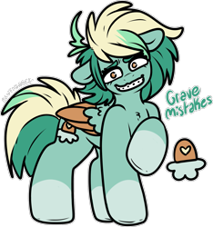 Size: 1673x1791 | Tagged: safe, artist:sexygoatgod, imported from derpibooru, oc, oc only, oc:grave mistakes, pegasus, pony, braces, chest fluff, female, grin, mare, parent:oc:toxic spark, simple background, smiling, solo, transparent background