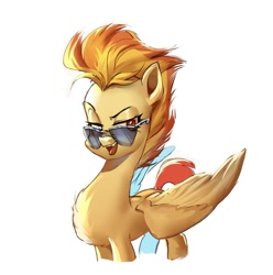 Size: 1270x1280 | Tagged: safe, artist:allat18, imported from derpibooru, spitfire, pegasus, pony, chest fluff, female, mare, open mouth, open smile, simple background, sketch, smiling, solo, sunglasses, white background
