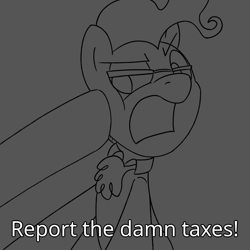 Size: 800x800 | Tagged: safe, artist:unitxxvii, imported from derpibooru, mayor mare, grayscale, horse taxes, monochrome, solo focus